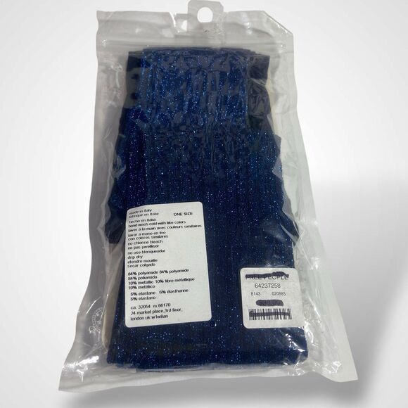 Free People Shimmer Tights NEW Dark Blue Ribbed One Size Boho Fall Made in Italy - Picture 4 of 8